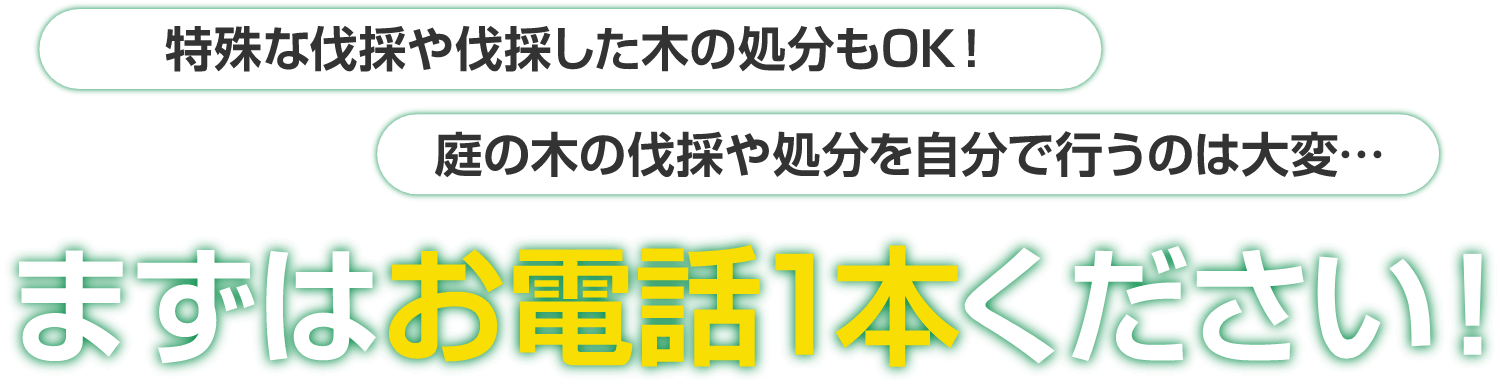 特殊な伐採や伐採した木の処分もOK! 庭の木の伐採や処分を自分で行うのは大変... まずはお電話1本ください!